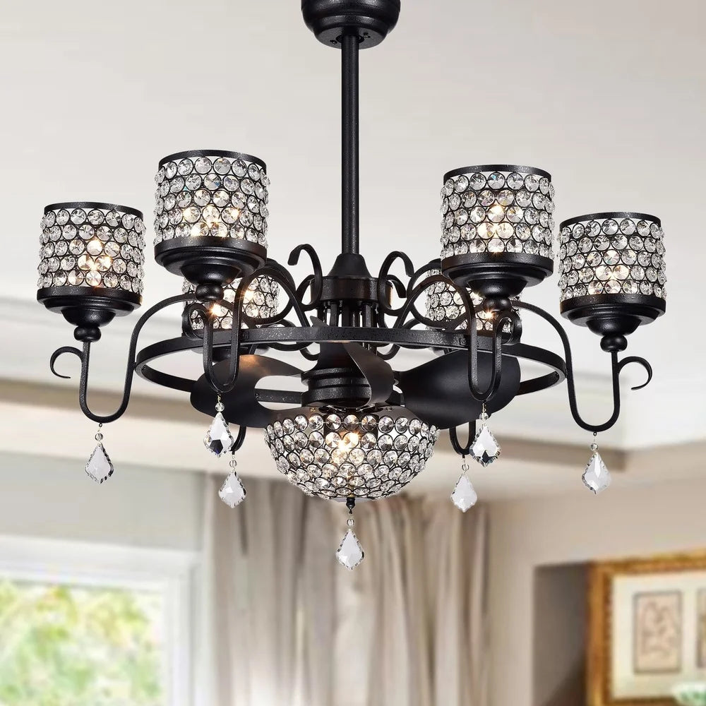 XMSJ Fandelier Crystal Ceiling Fan With Remote Control