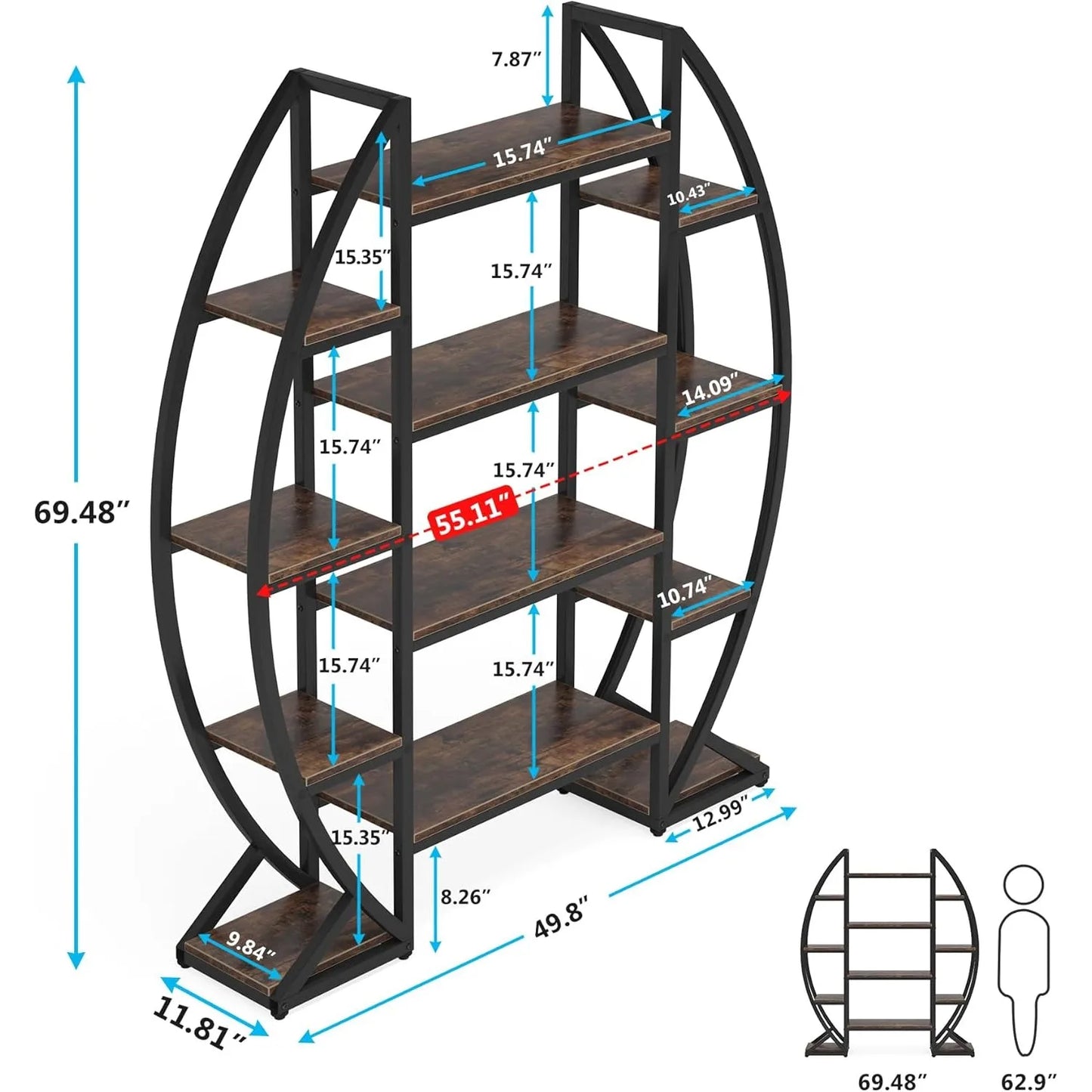 Little Tree Oval Triple Wide Industrial Bookshelf Etagere