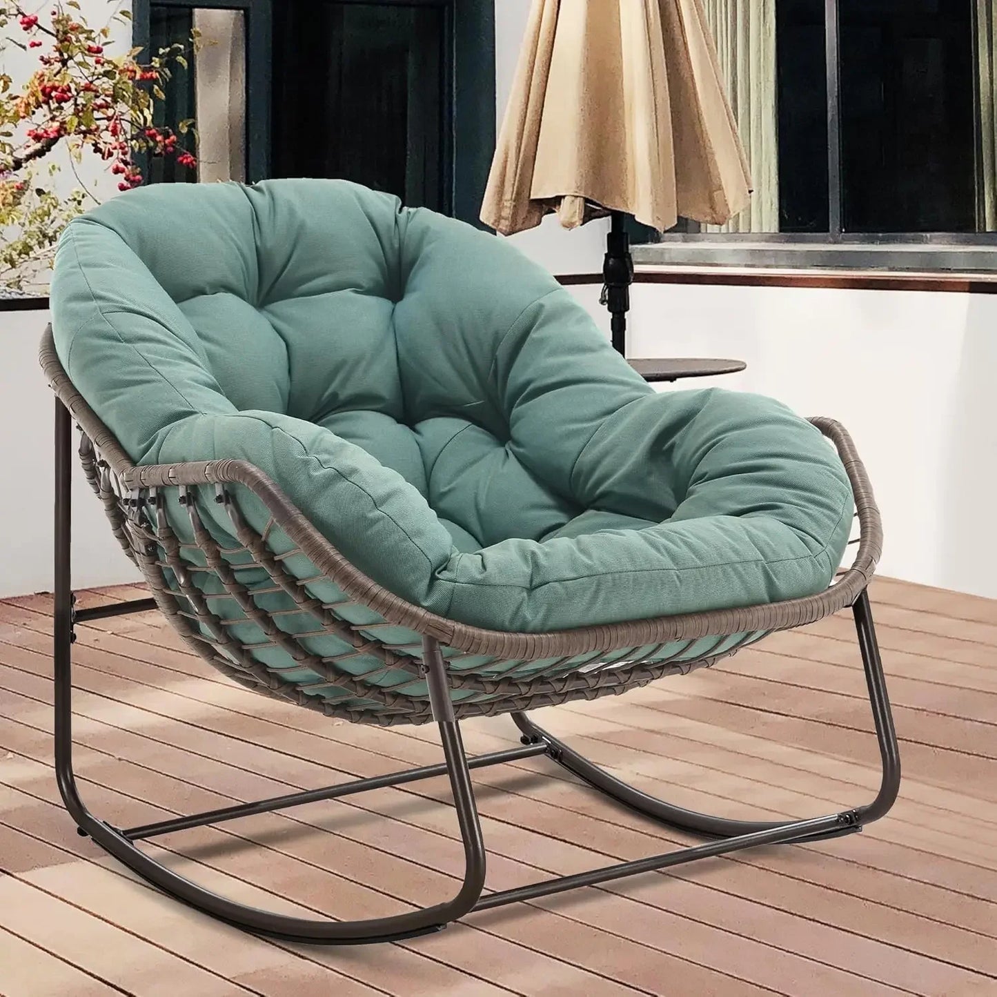 GUANGBAI Oversized Papasan Rocking Chair Padded Cushion