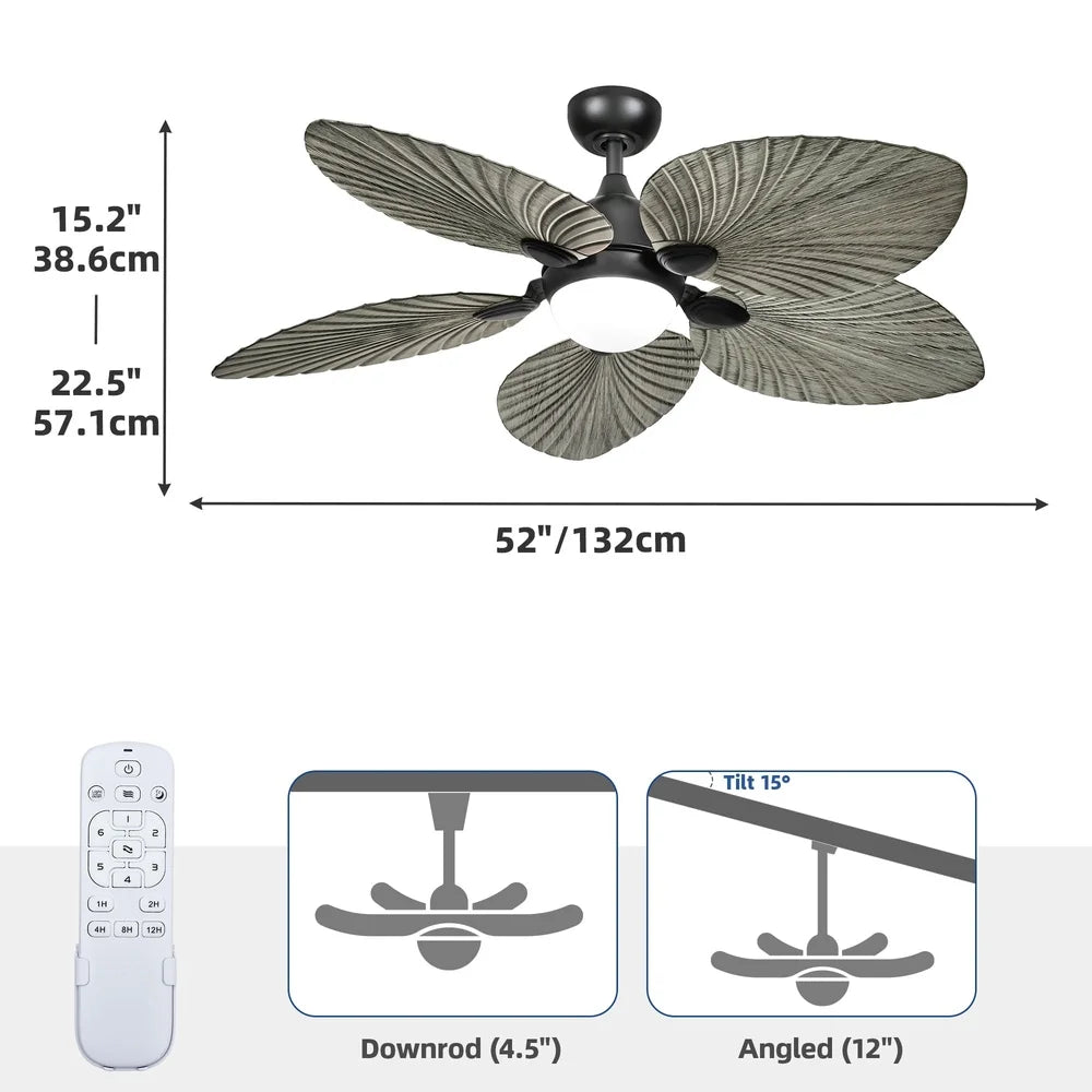 XMSJ Tropical Ceiling Fan With LED Light And Remote Control