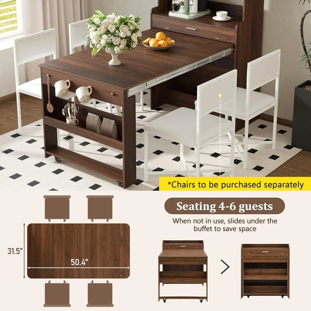 MKDK Modern Buffet Hutch Cabinet With Foldable Dining Table