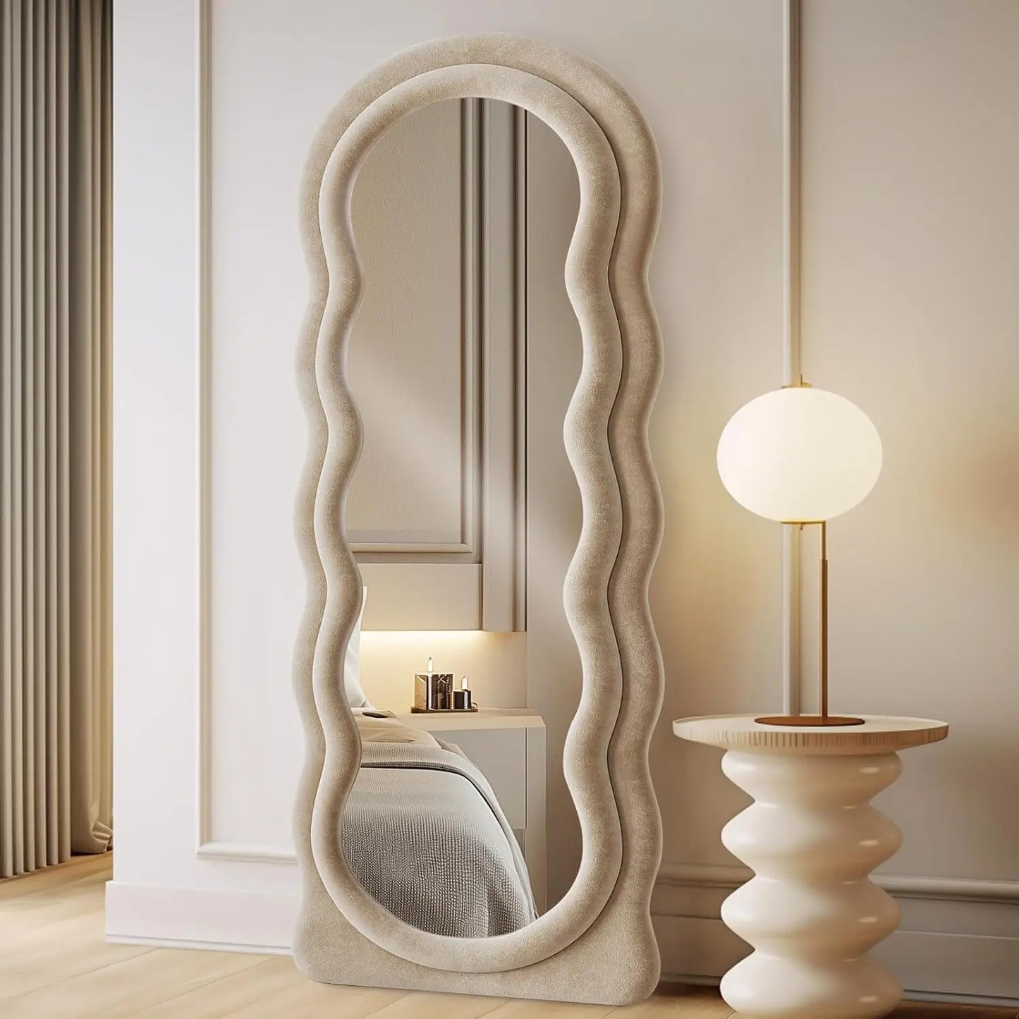 Guangbai Arched Wavy Full Body Mirror Flannel Frame
