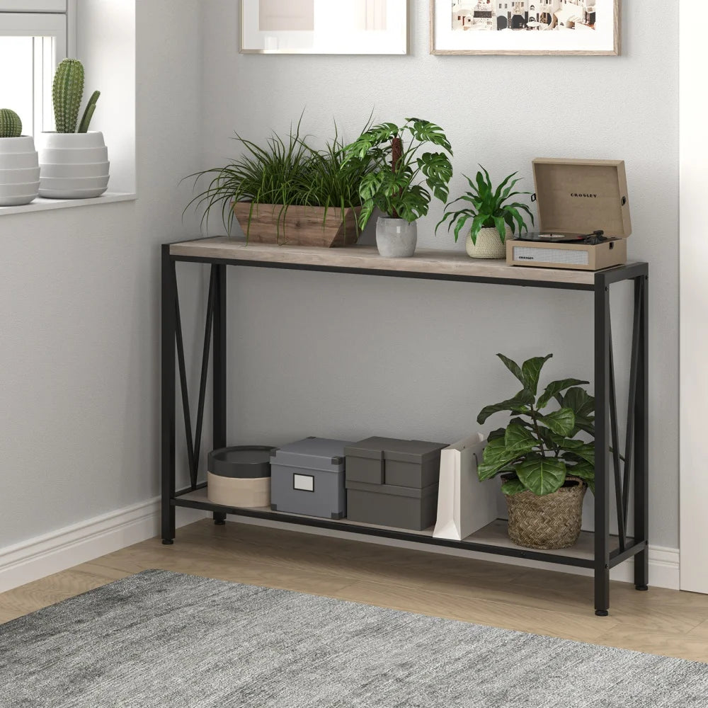HiMISS Industrial Console Table Two Tier Entryway Storage