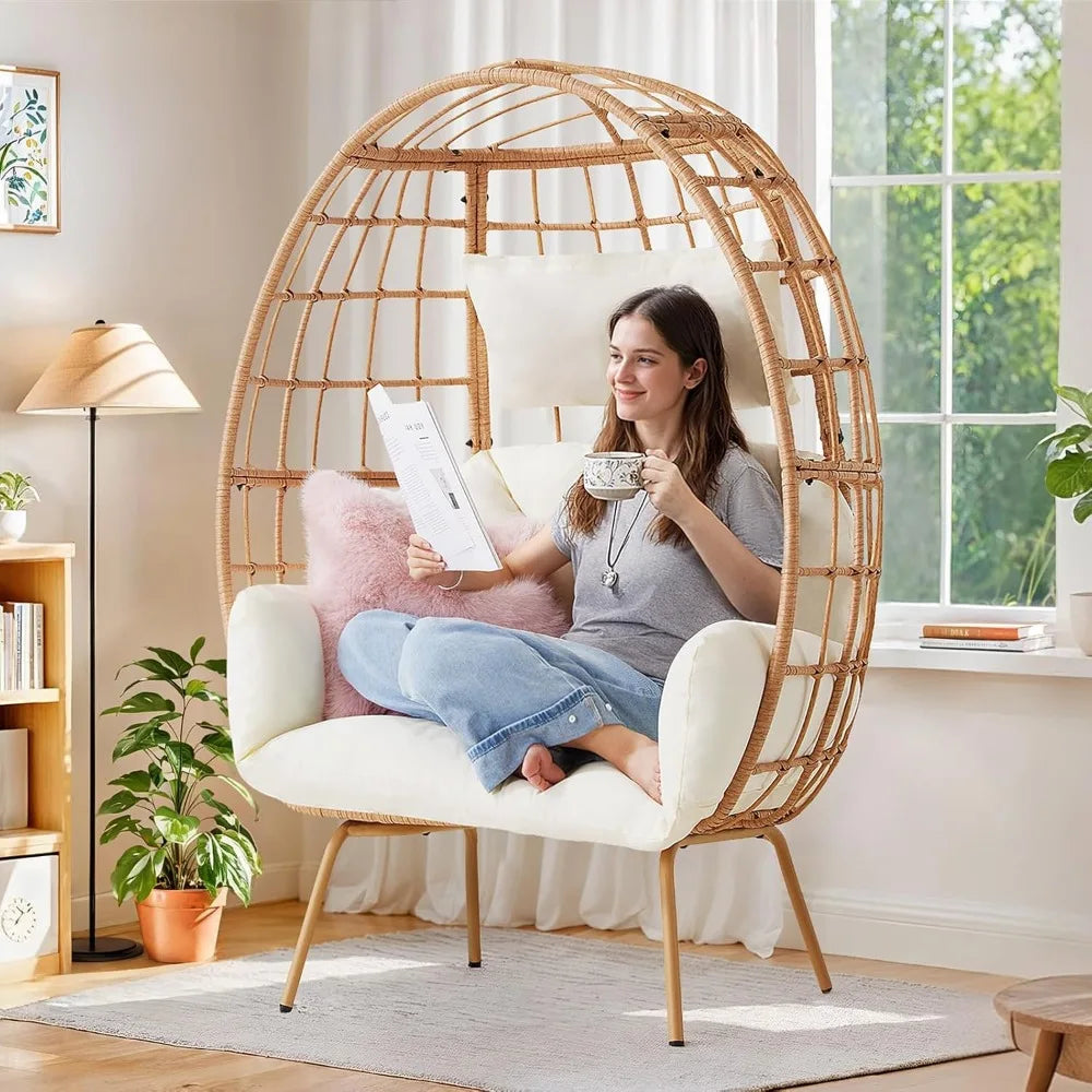 MKDK Oversized Rattan Egg Chair Indoor Wicker Lounger