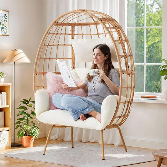 MKDK Oversized Rattan Egg Chair Indoor Wicker Lounger