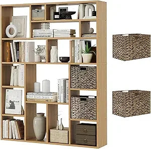 Boshiro Six Tier Open Bookcase With Sixteen Irregular Cubes