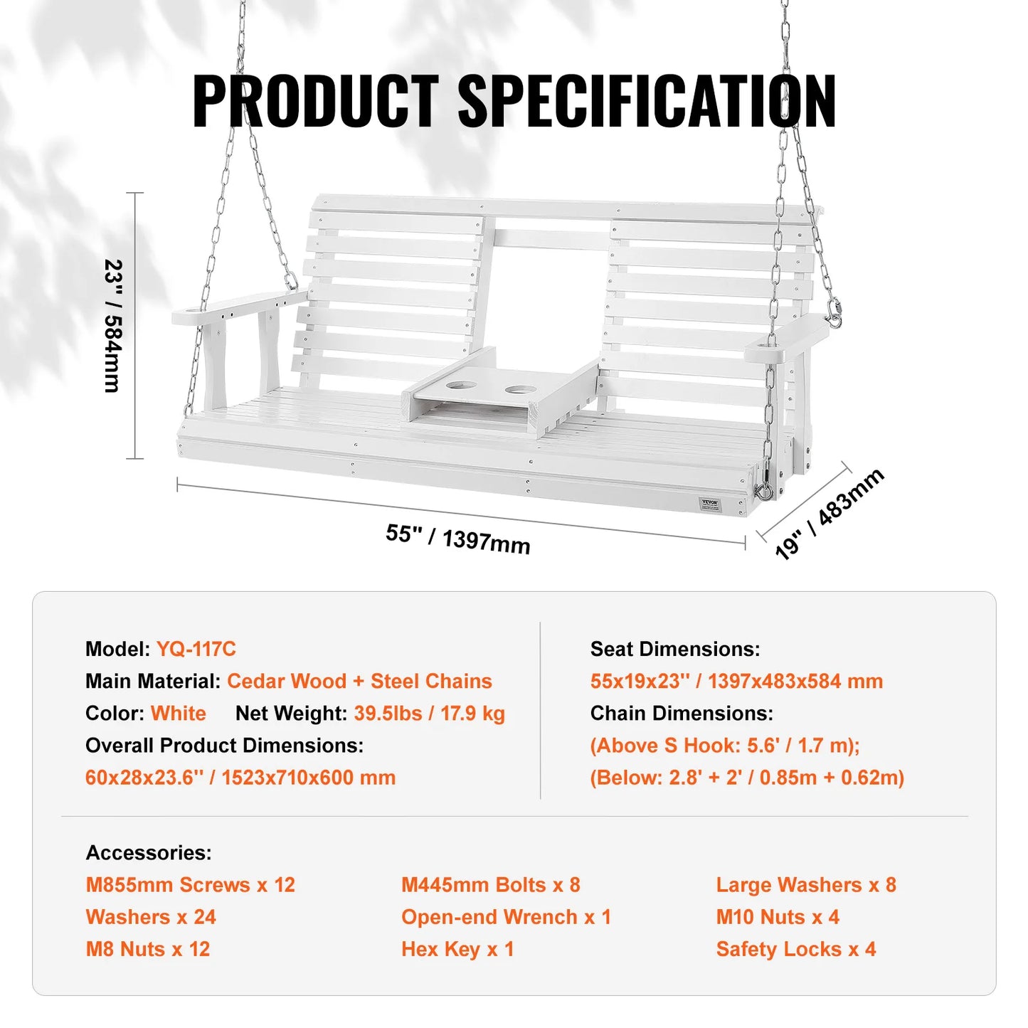 SucceBuy Wooden Porch Swing Outdoor Patio Bench For Courtyard