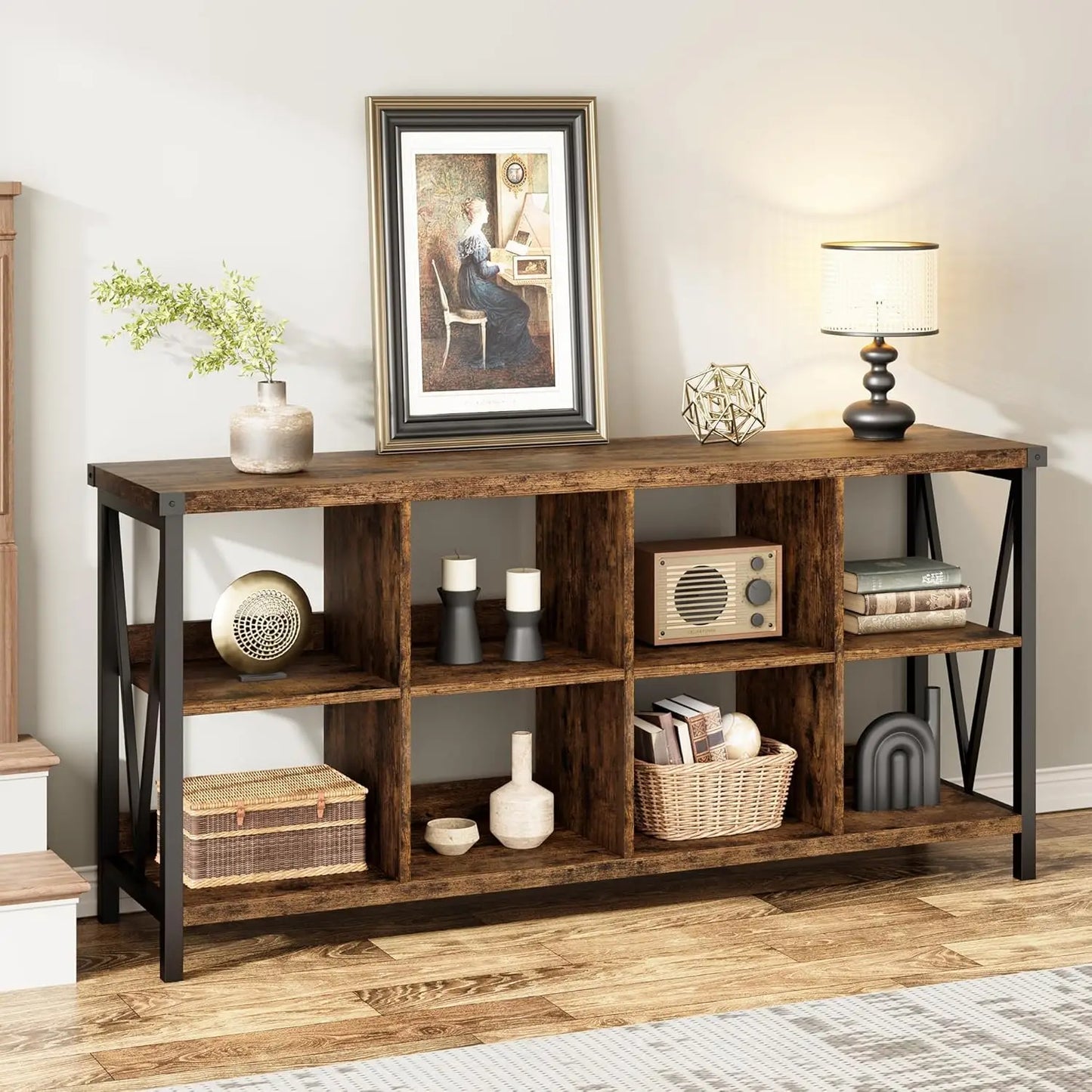 HiMISS Farmhouse Cube Storage Organizer Wood Bookshelf