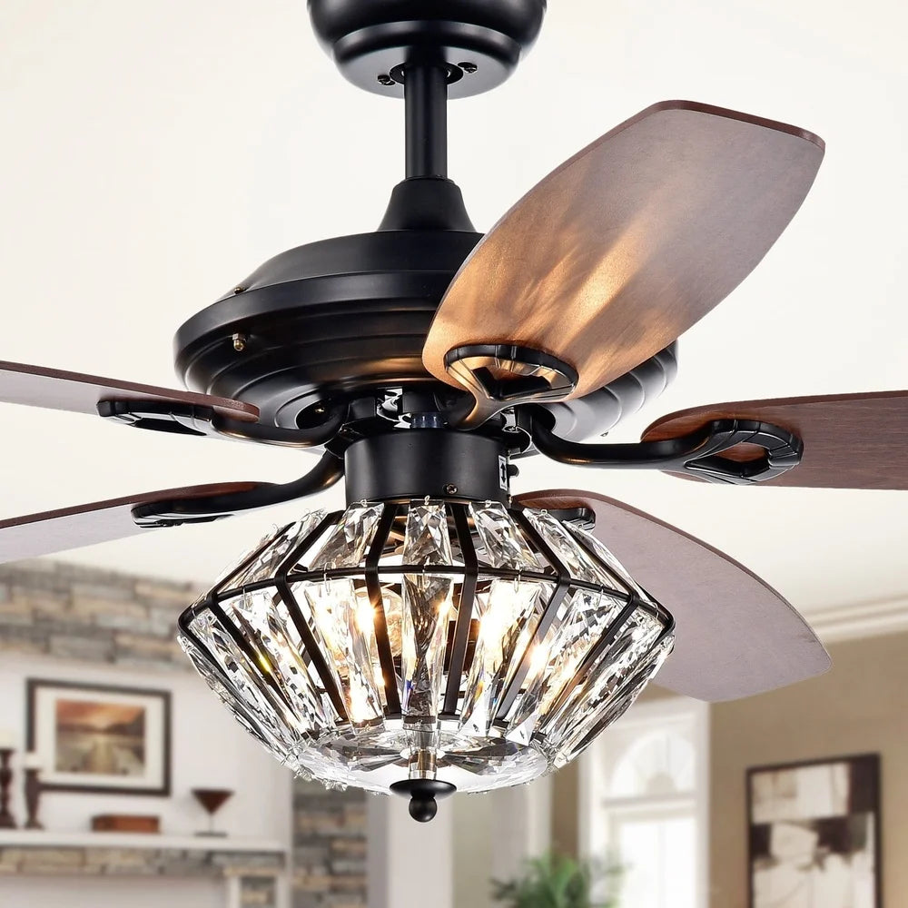 XMSJ Lighted Crystal Shade Ceiling Fan With Remote Control