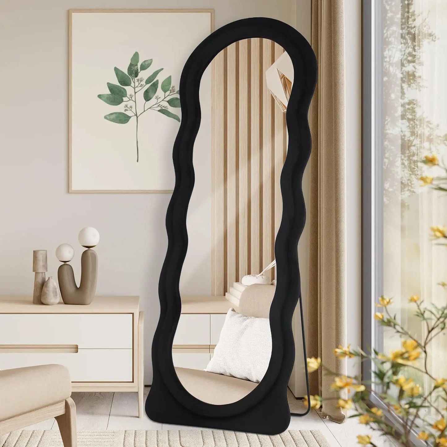 Guangbai Arched Wavy Full Body Mirror Flannel Frame
