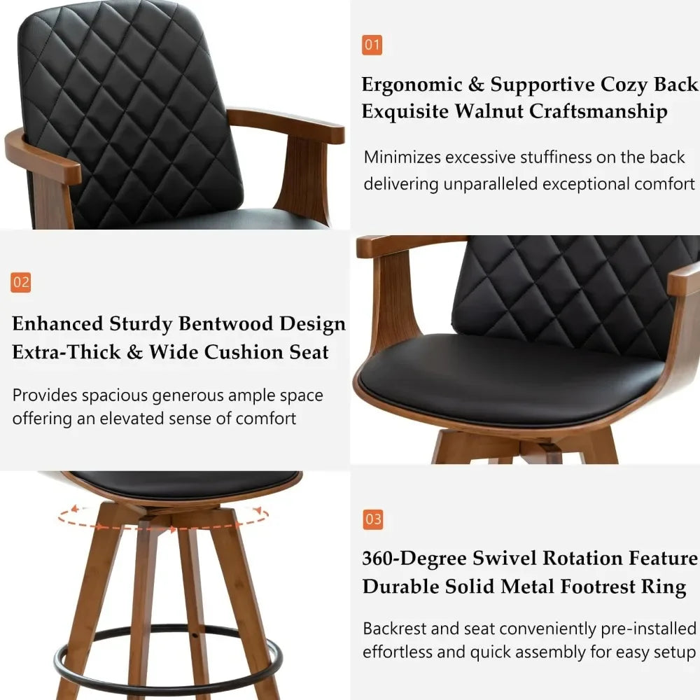 ANGDUO Bar Height Stools Set 2 Swivel Arched Back And Arms