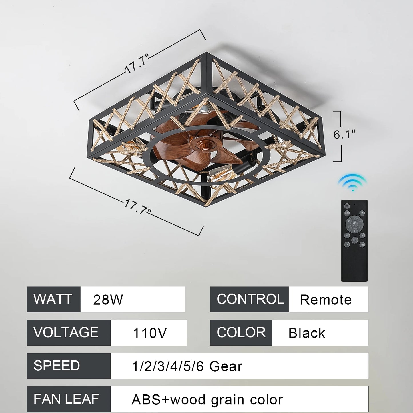 ARLGSITE Farmhouse Ceiling Fan With Remote Control DC Motor