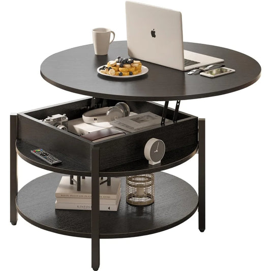 Round Lift Top Coffee Table With Storage And Hidden Compartment