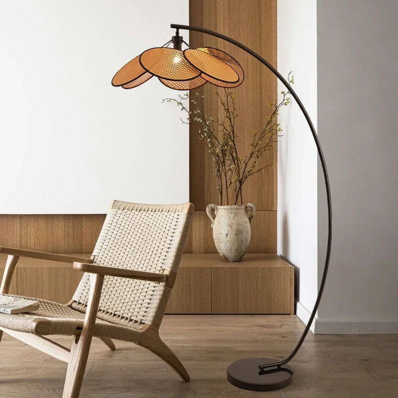 Rattan LED Floor Lamp With Nightlight For Living Room