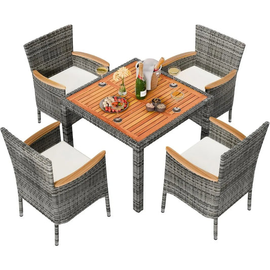 Wicker Patio Conversation Set Wooden Table And Cushions