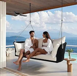 Acacia Wood Porch Swing With Hemp Rope Garden Swing