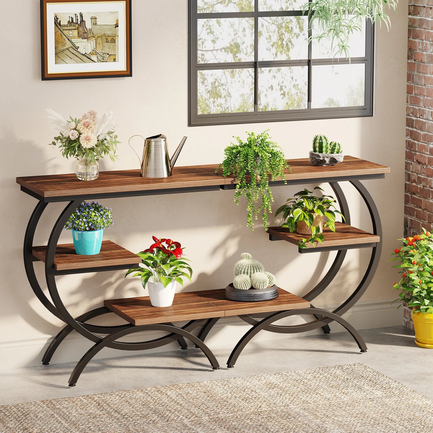 Tribesigns C Shaped End Table Industrial 3 Tier Sofa Table