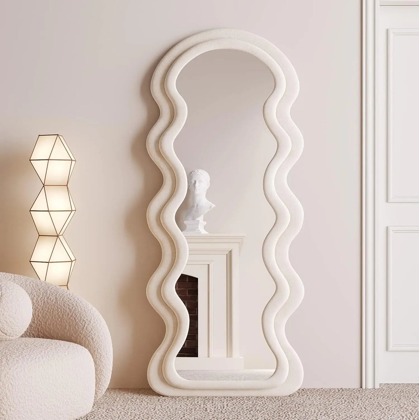 HUANZHUANG Modern Wavy Arched Standing Floor Mirror