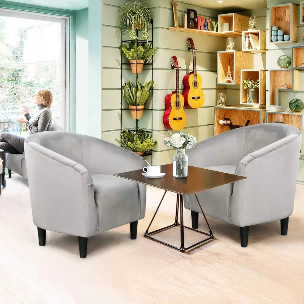Velvet Barrel Chair With Armrests For Living Room And Bedroom