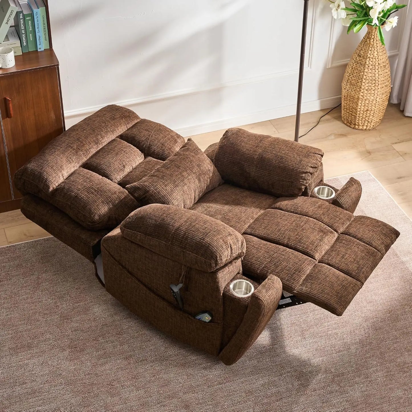 Oversized Power Lift Recliner With Heat Massage Cupholders