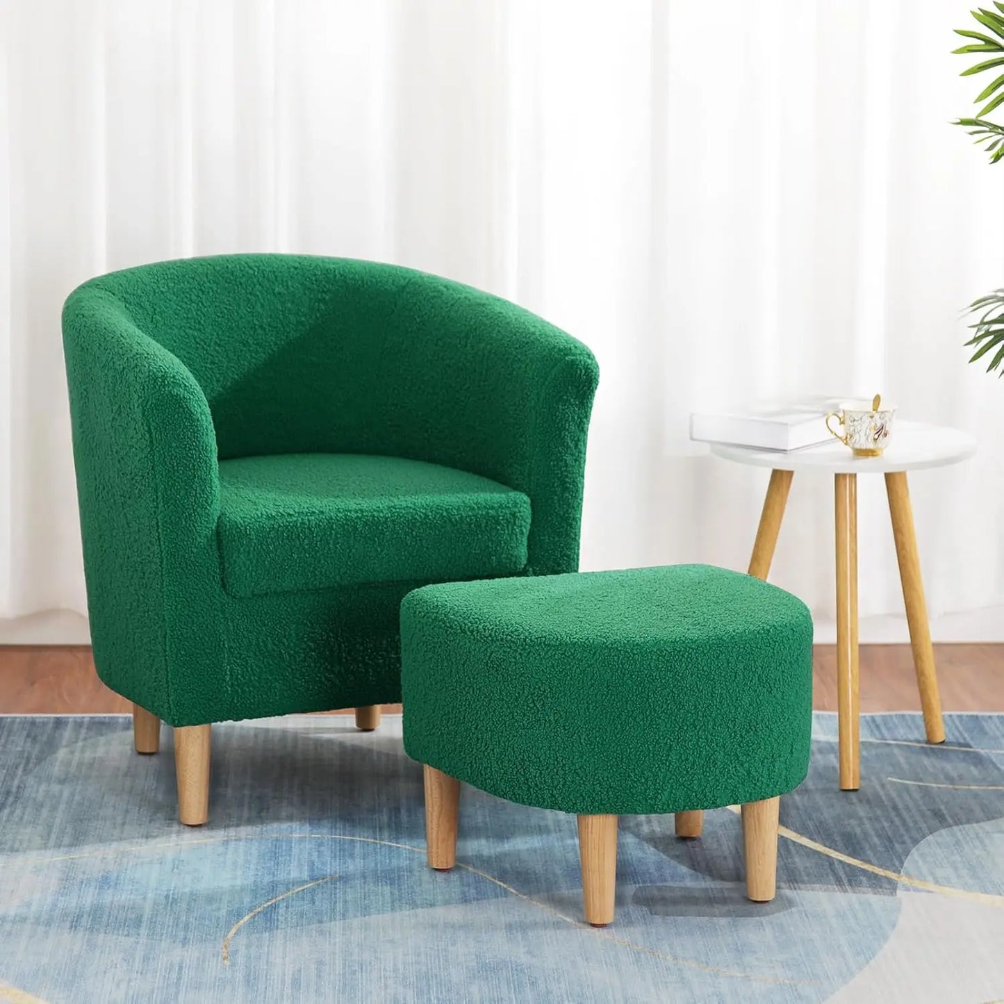 Ticify Accent Barrel Chair With Ottoman Corduroy Midcentury