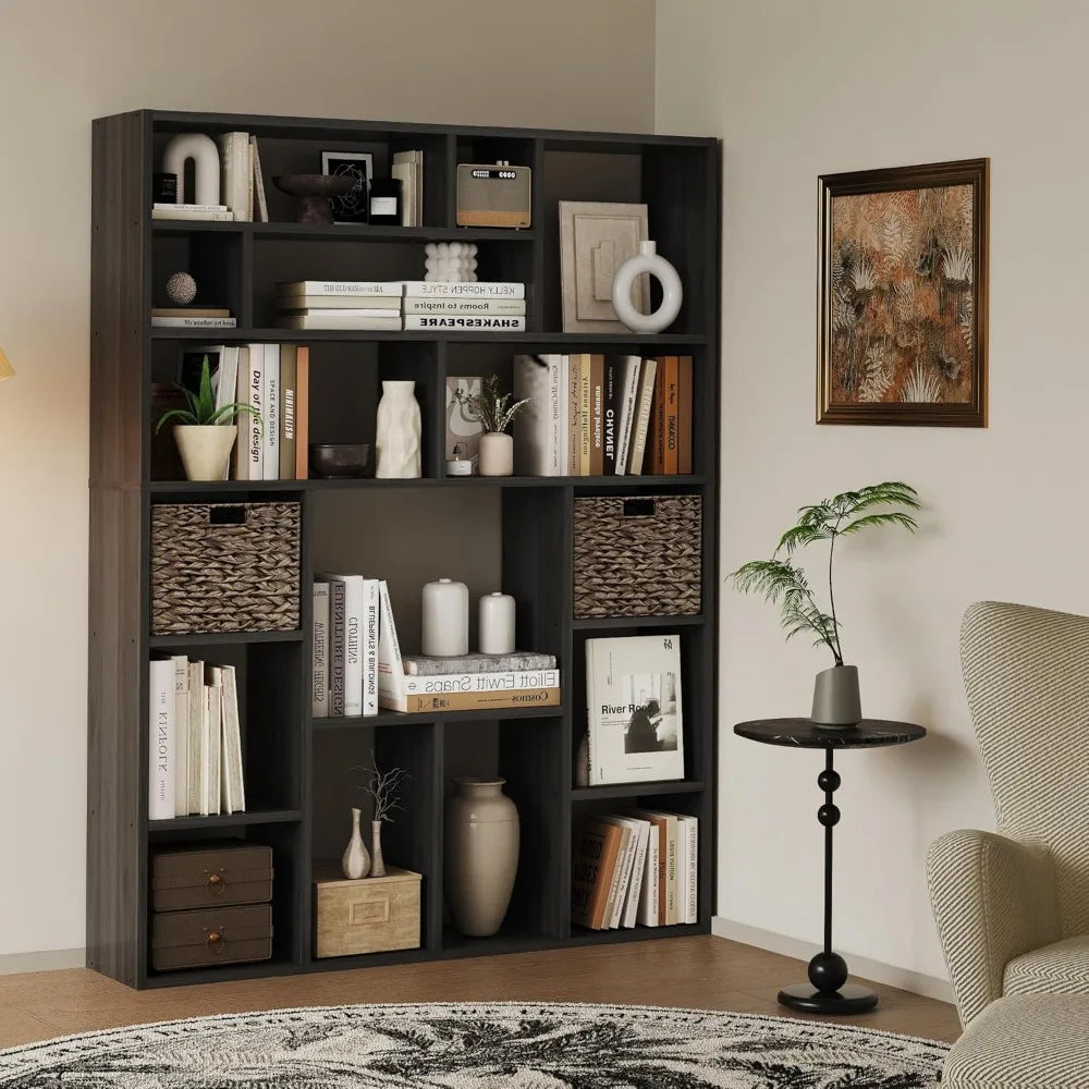 Boshiro Six Tier Open Bookcase With Sixteen Irregular Cubes