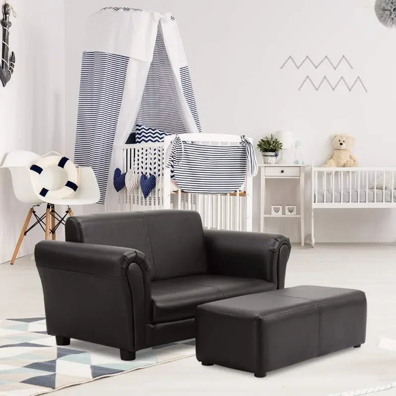 Kids 2 In 1 Double Seat Sofa With Footstool Armrests
