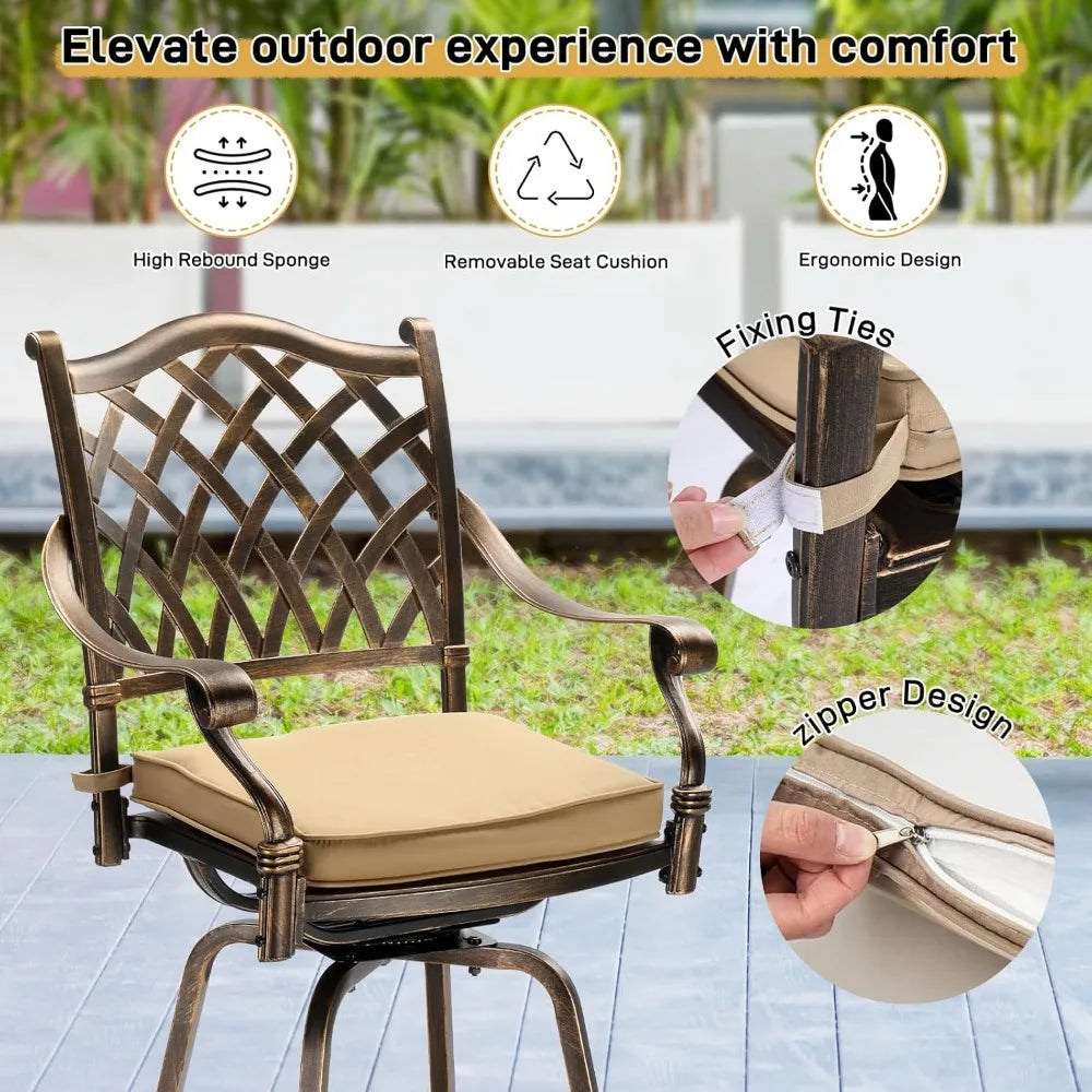 ANGDUO Cast Aluminum Outdoor Swivel Bar Stools 360 Degree Rotation