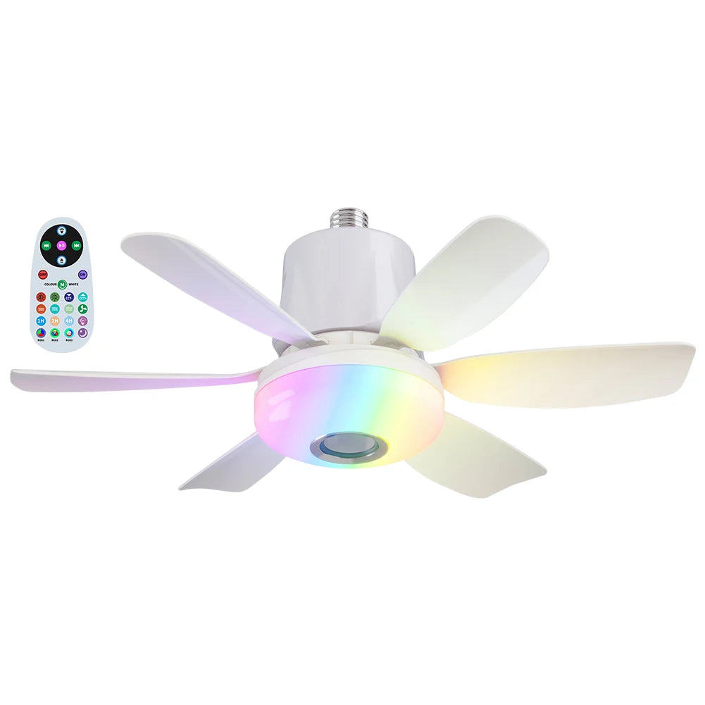 Ceiling Fan With Light Socket Remote RGB Dimmer LED