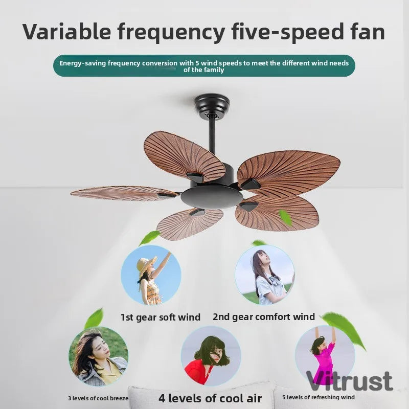 VITRUST Industrial Ceiling Fan No Light Retro Palm Leaf Blades