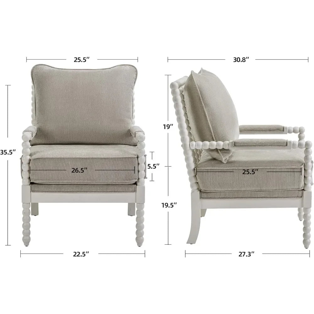 ANGDUO Linen Spindle Accent Chair With Wood Frame Cushion