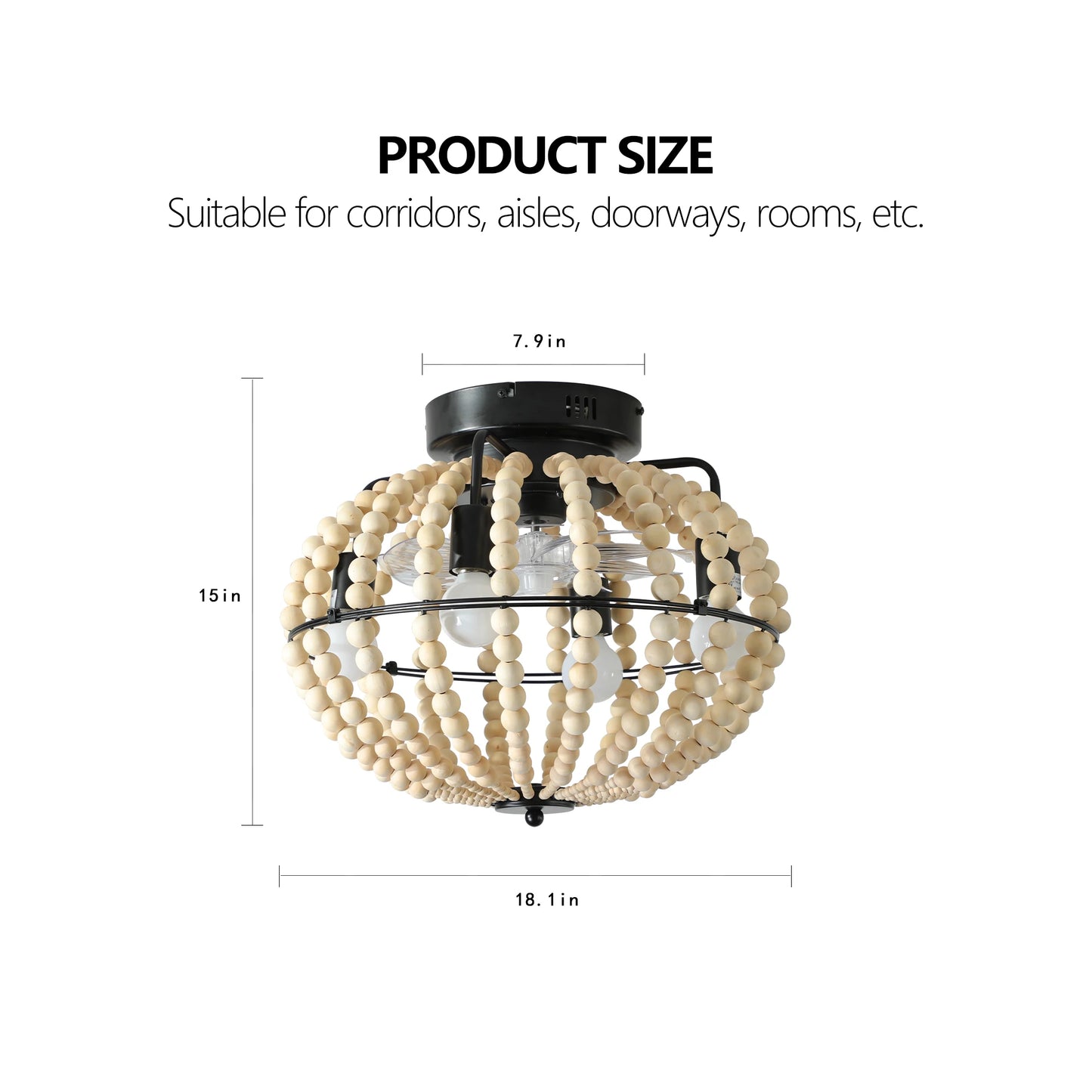 ARLGSITE Handmade Wood Bead Ceiling Fan Light Farmhouse