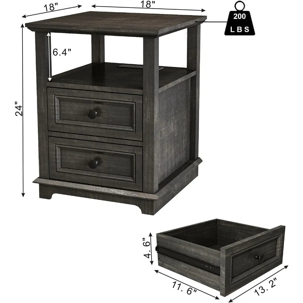 HUANZHUANG End Tables Set 2 With Drawers And Fast Charge