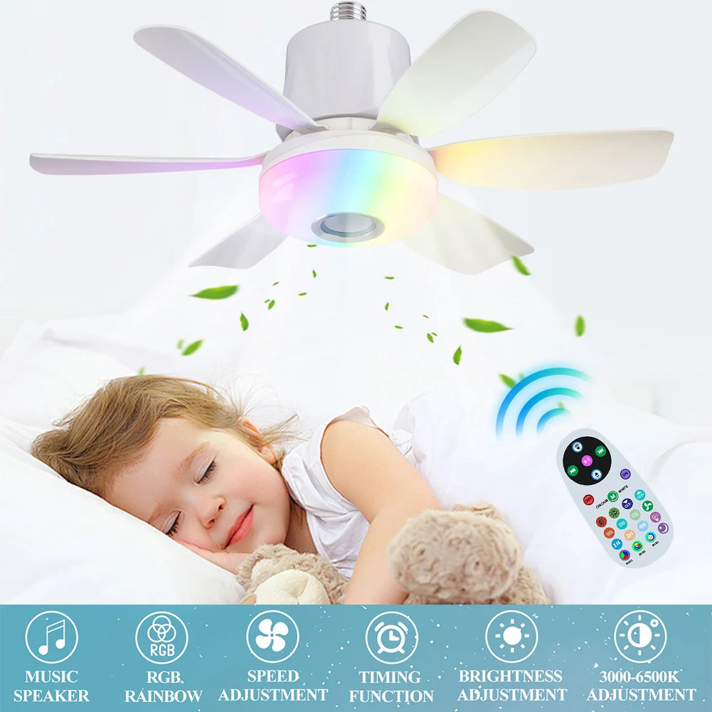 Ceiling Fan With Light Socket Remote RGB Dimmer LED