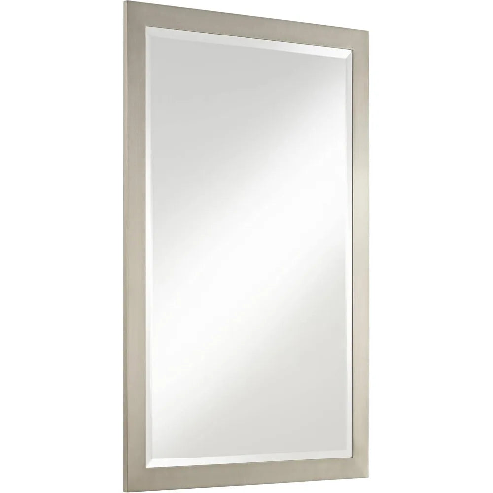 Metzeo Rectangular Vanity Wall Mirror Brushed Nickel Metal Frame