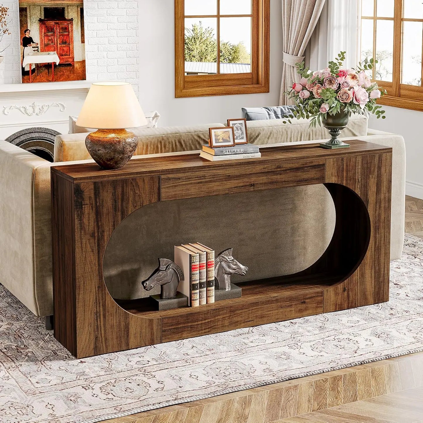 Little Tree Narrow Sofa Console Table With 2 Tier Storage