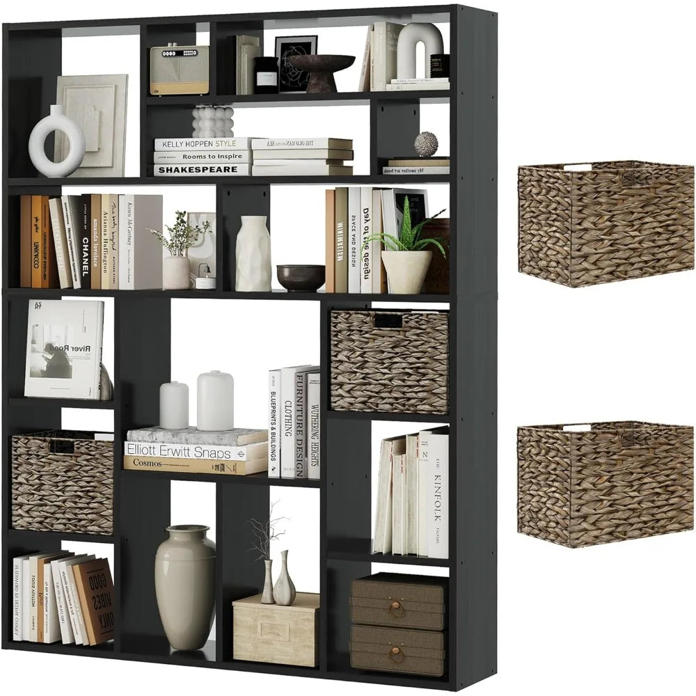 Boshiro Six Tier Open Bookcase With Sixteen Irregular Cubes