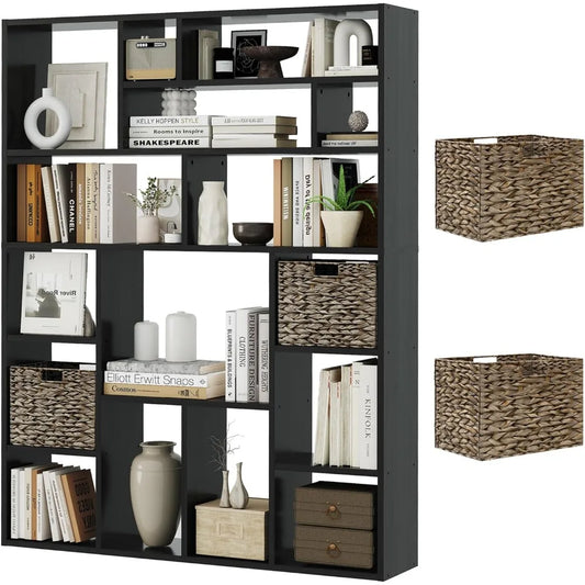 Boshiro Six Tier Open Bookcase With Sixteen Irregular Cubes