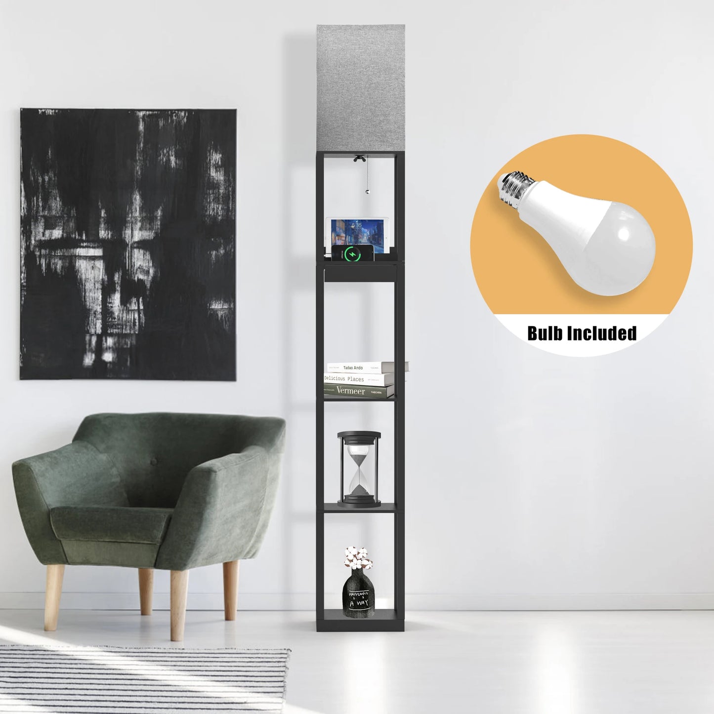 Hign Concerned Floor Lamp With Shelves USB Ports Drawer