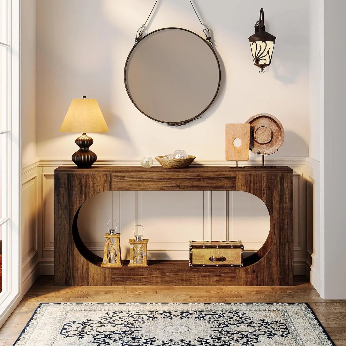 Little Tree Narrow Sofa Console Table With 2 Tier Storage