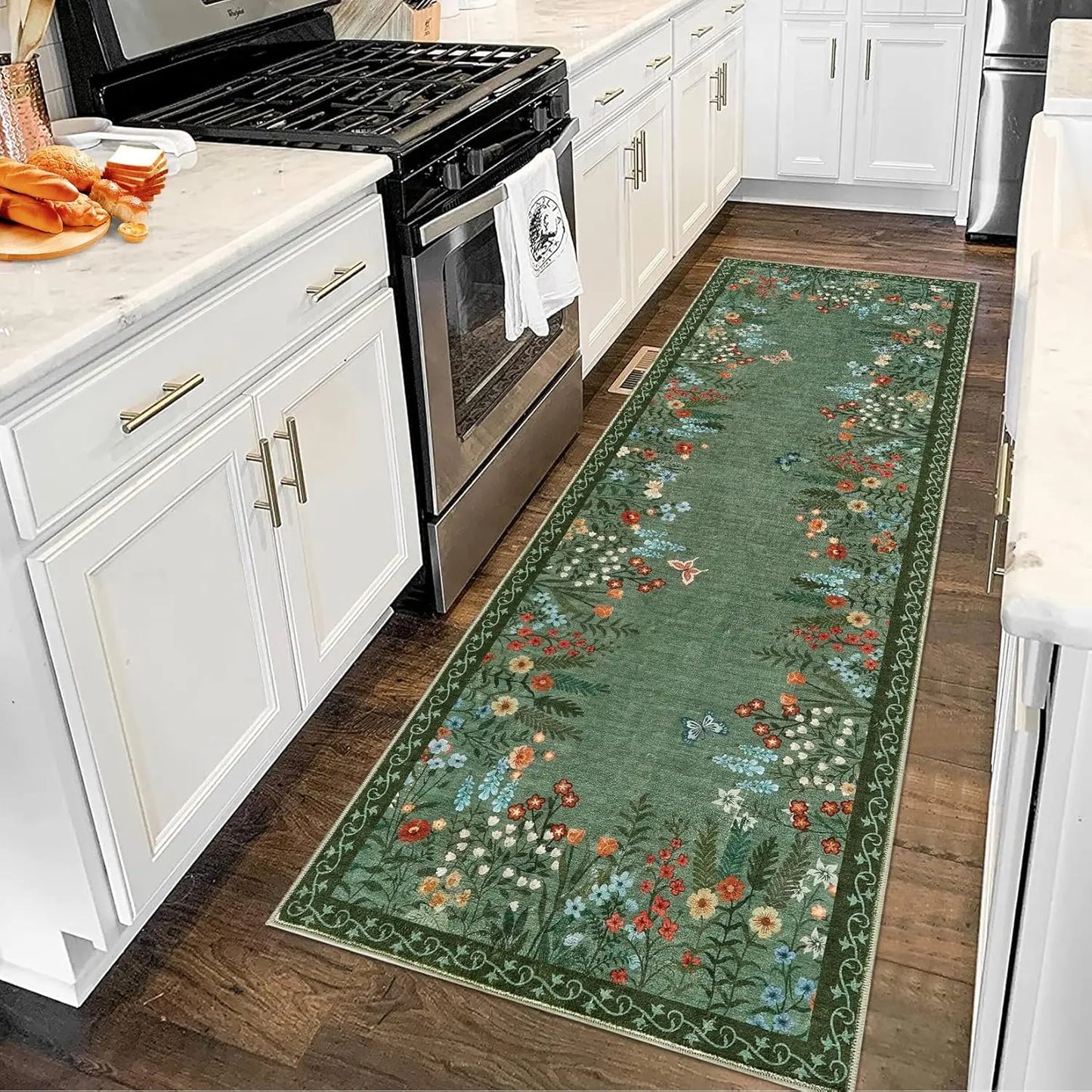HiMISS Boho Washable Floral Area Rug Non Slip Indoor Carpet