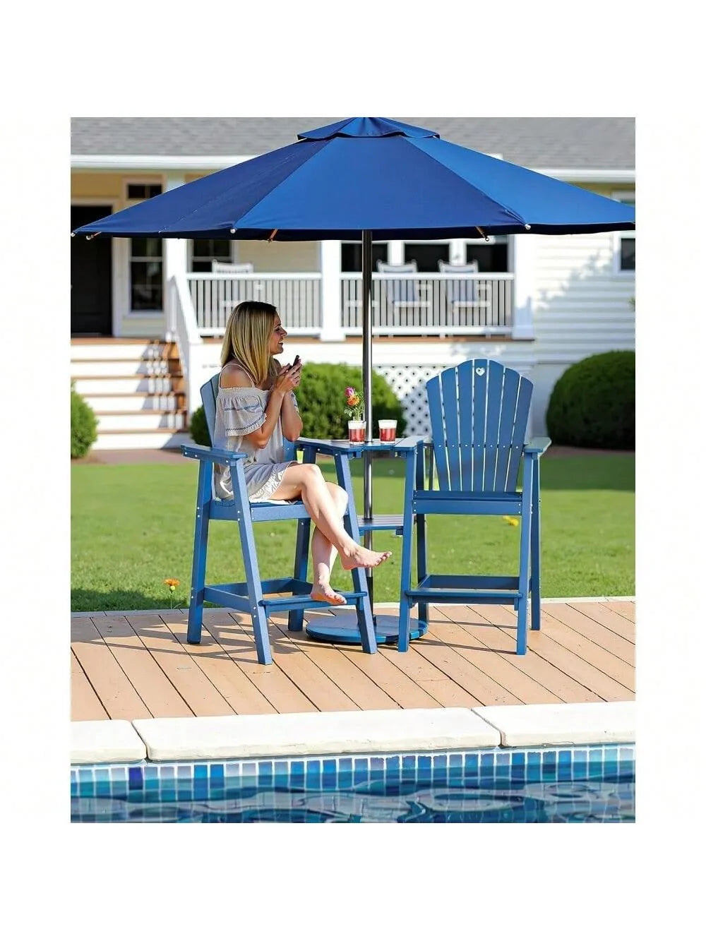 Adirondack Chairs Set Of 2 With Connecting Table Umbrella