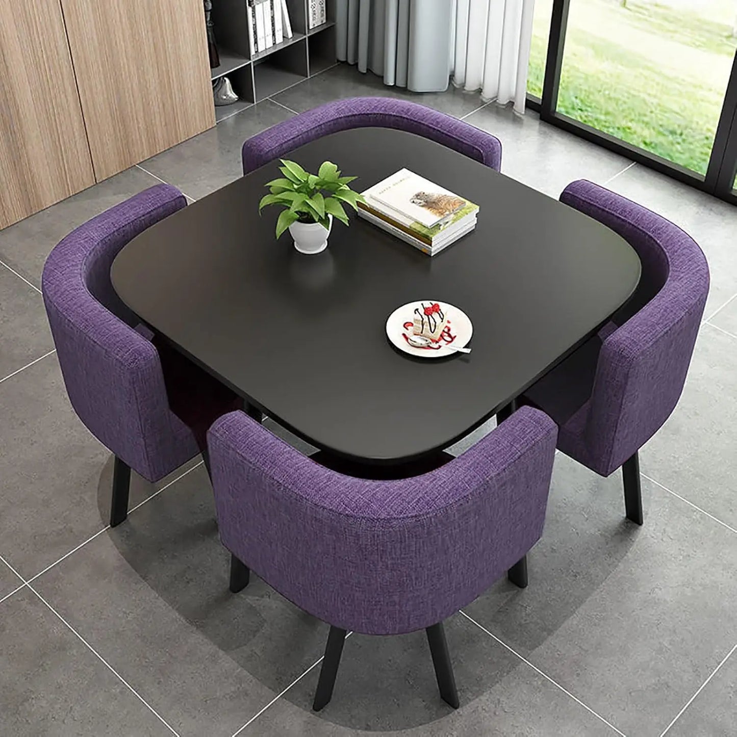 Guangbai Round Dining Table Set With 4 Chairs For Office