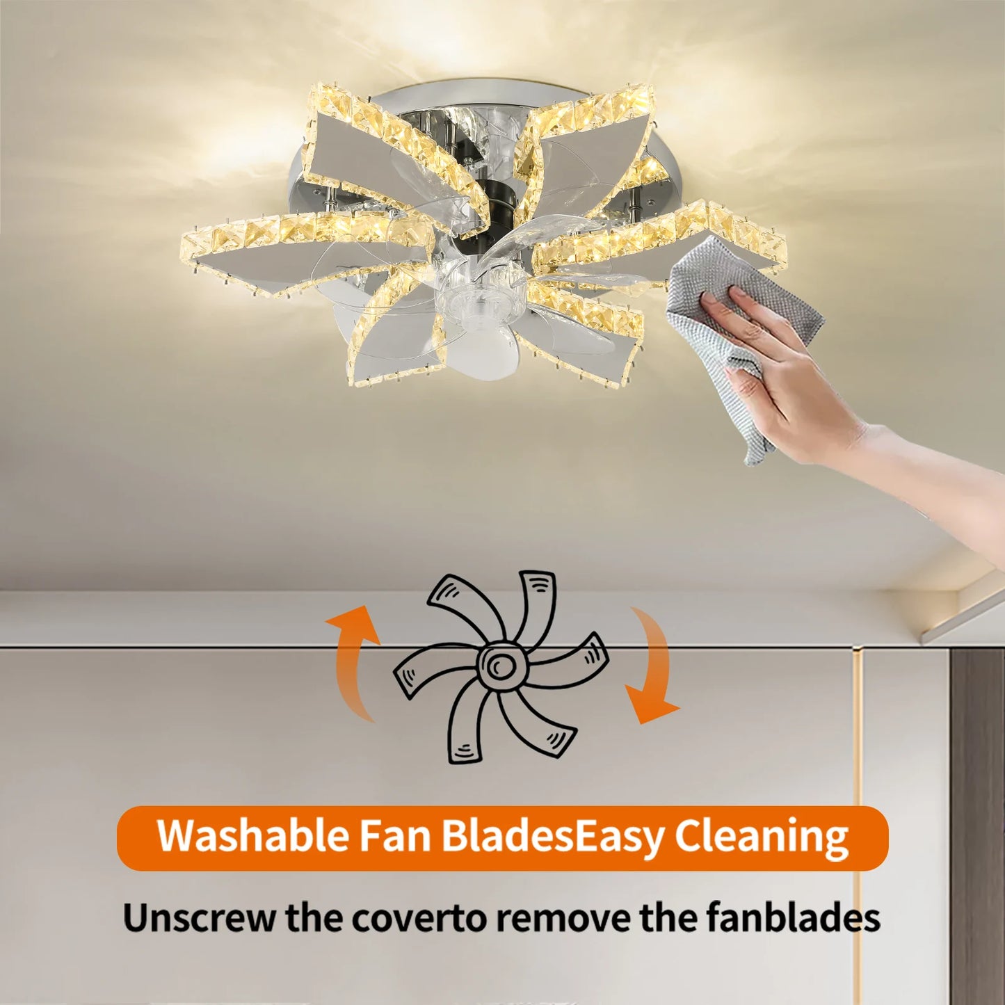 GreeLustr LED Ceiling Fan Light Chandelier With Blades