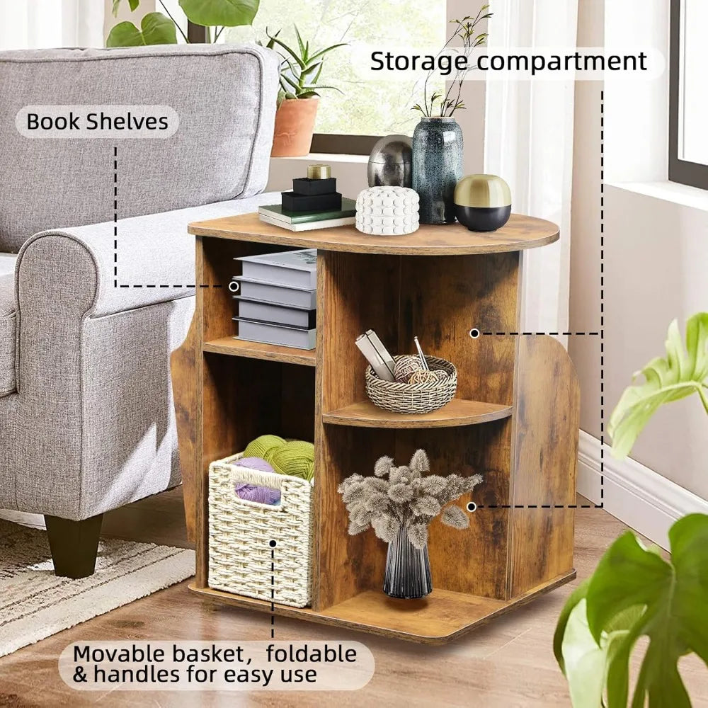TooCust Rotating End Table With Storage And Magazine Holder