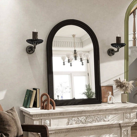 XMSJ Arched Wooden Framed Bathroom Mirror Rustic Charm