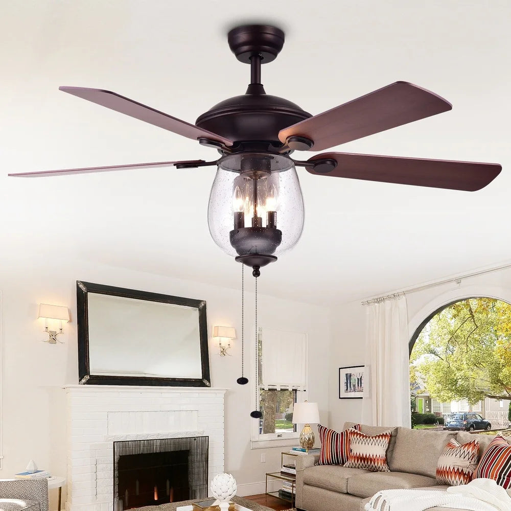 XMSJ Ceiling Fan With Glass Bowl Light 3 Speed Reversible