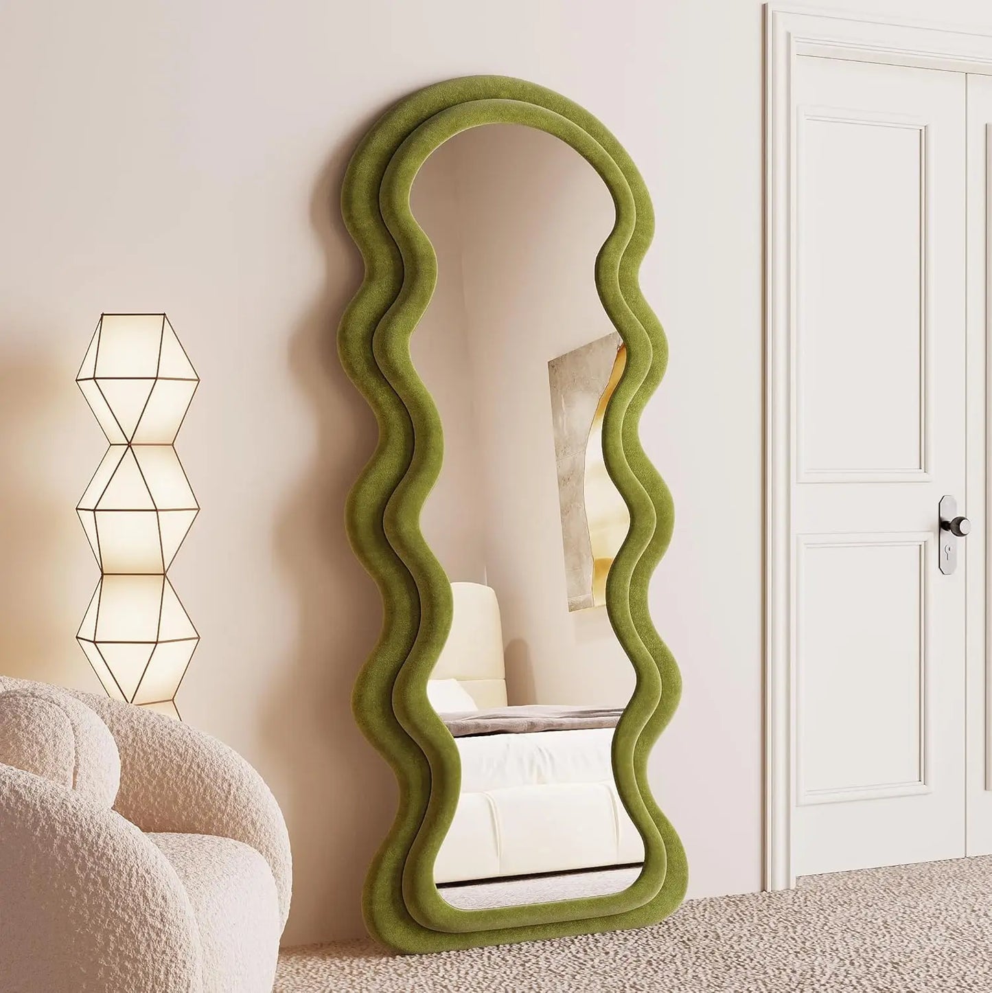 HUANZHUANG Modern Wavy Arched Standing Floor Mirror