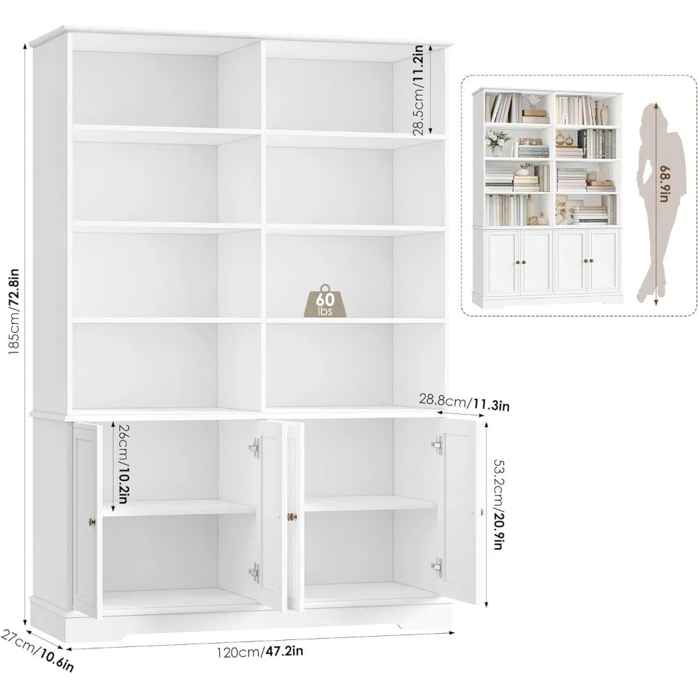 MKDK Tall Six Tier Bookshelf With Doors And Storage