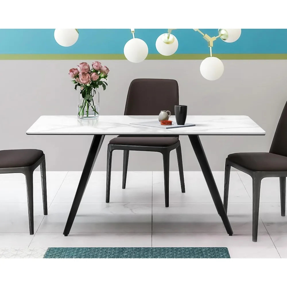 Modern Dining Table With Sintered Stone And Black Metal Legs